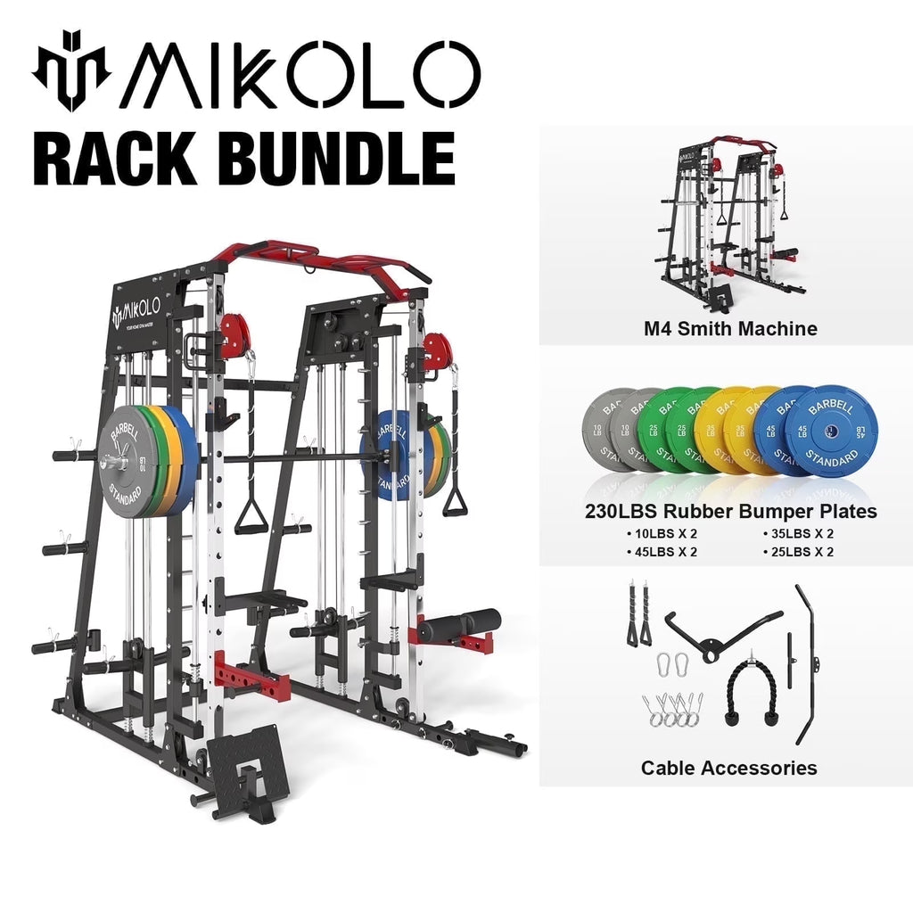 Smith Machine Home Gym, 2200 Lbs Power Rack Cage with Cable Crossover, Weight Bar, 360° Landmine, Barbell Holders and Other Attachments, Total Body Strength Training Cage