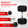 Rubber Encased Hex Dumbbell, 50Lbs, Single